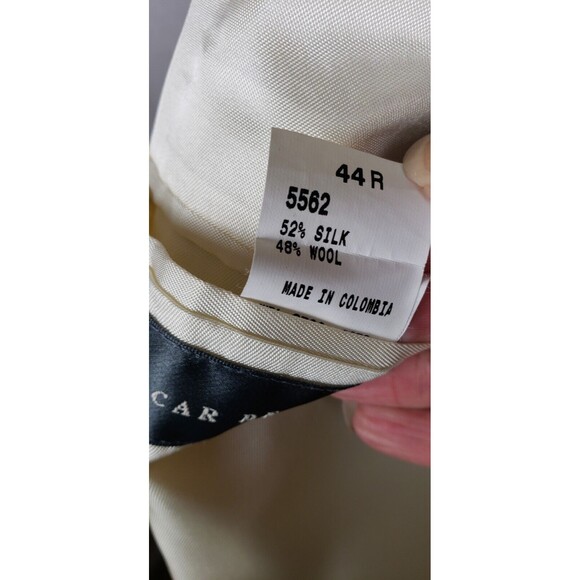 Oscar de la Renta Silk Wool Blend Tan Pinstriped Blazer Sport Jacket Mens 44L - Picture 7 of 8